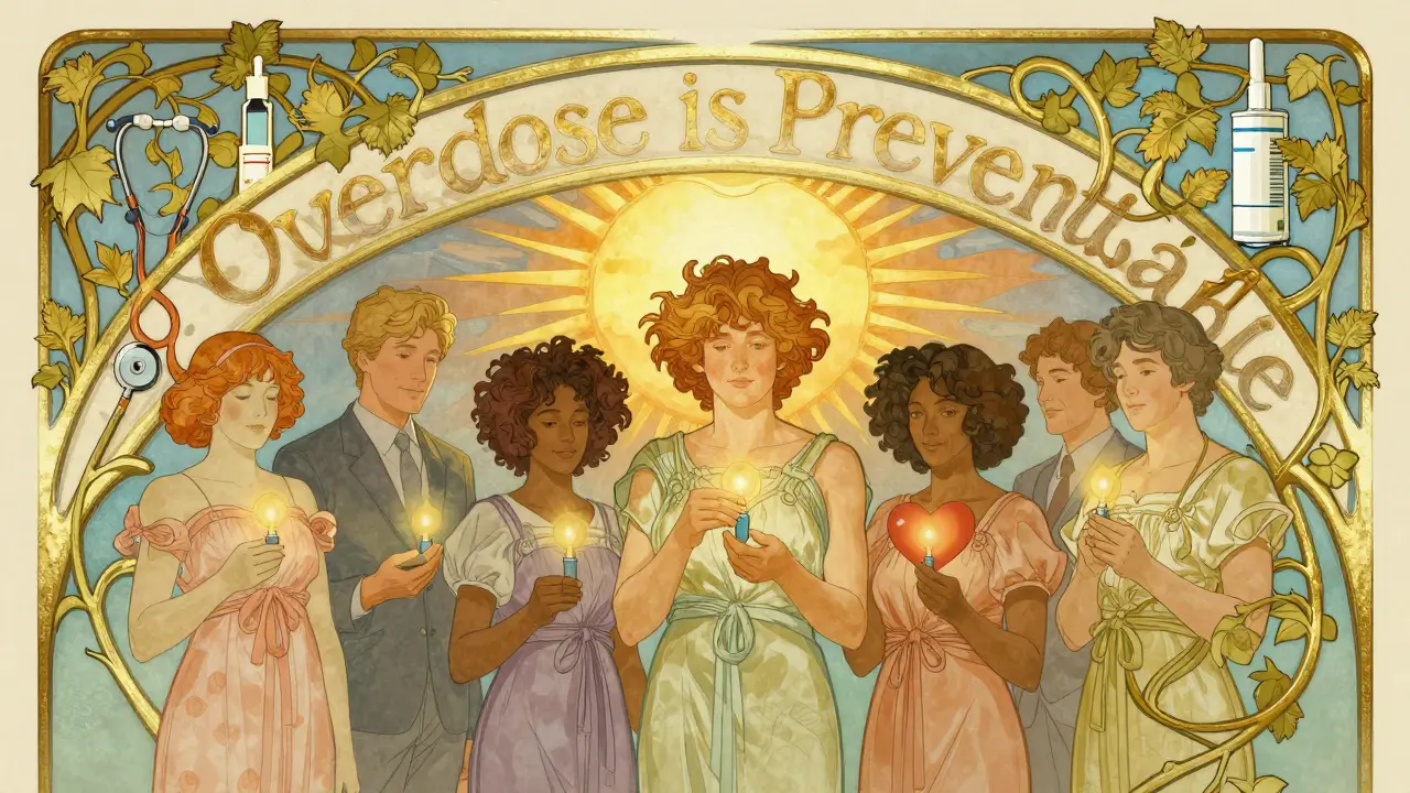 Diverse group under a vine-covered arch with medical symbols, symbolizing hope and safe care.